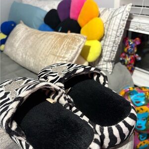 Zebra Print Slippers with Black Interior